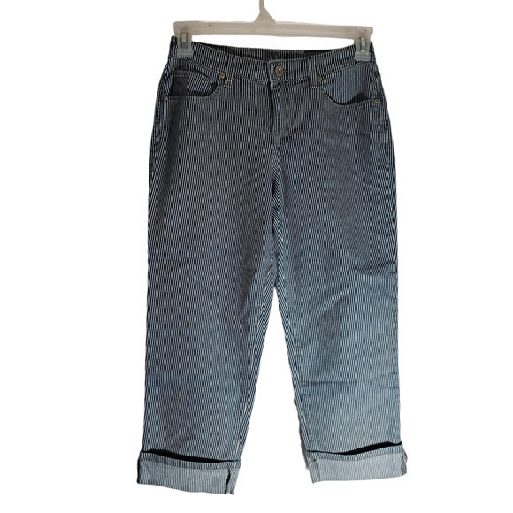 Style & Co Womens High Rise Curvy Capri Relaxed Fit Jeans Blue Striped‎ Sz 4 - Picture 1 of 6
